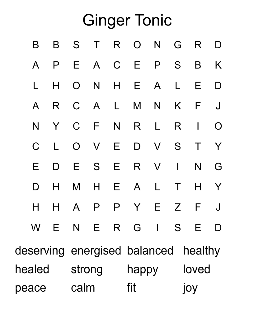 Ginger Tonic Word Search