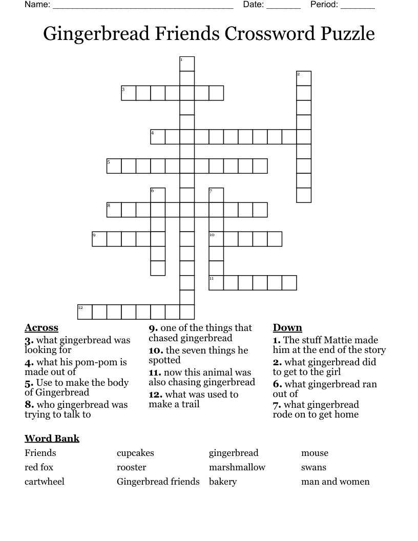 Gingerbread Friends Crossword Puzzle