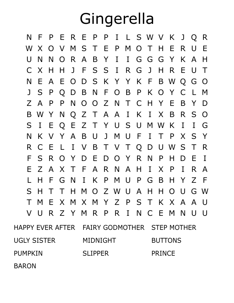 Gingerella Word Search