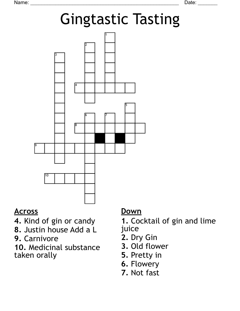 Gingtastic Tasting Crossword