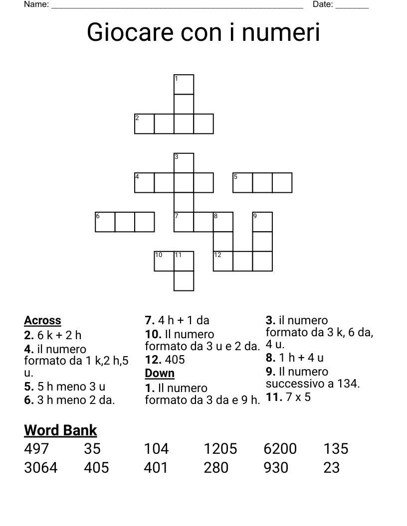 Giocare con i numeri Crossword