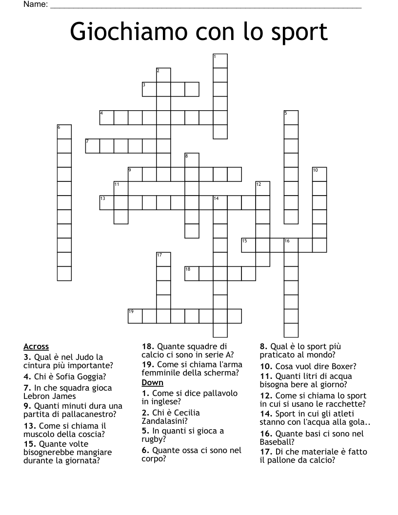 Giochiamo con lo sport Crossword