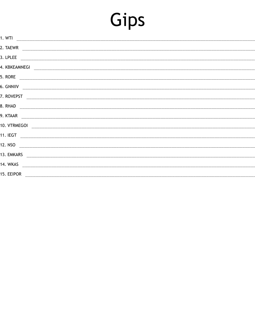 Gips Word Scramble