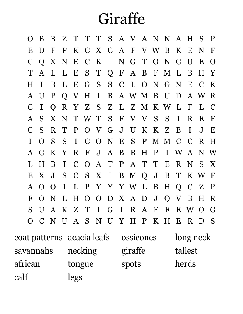 Giraffe Word Search