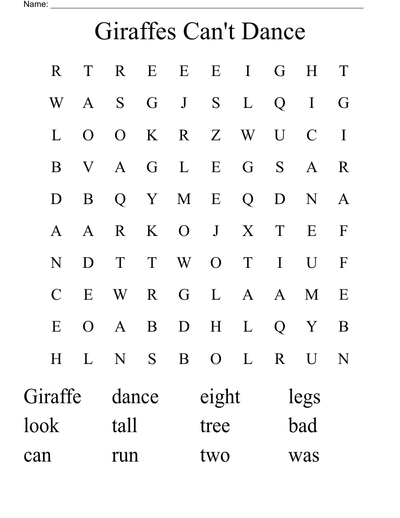 Giraffes Can't Dance Word Search