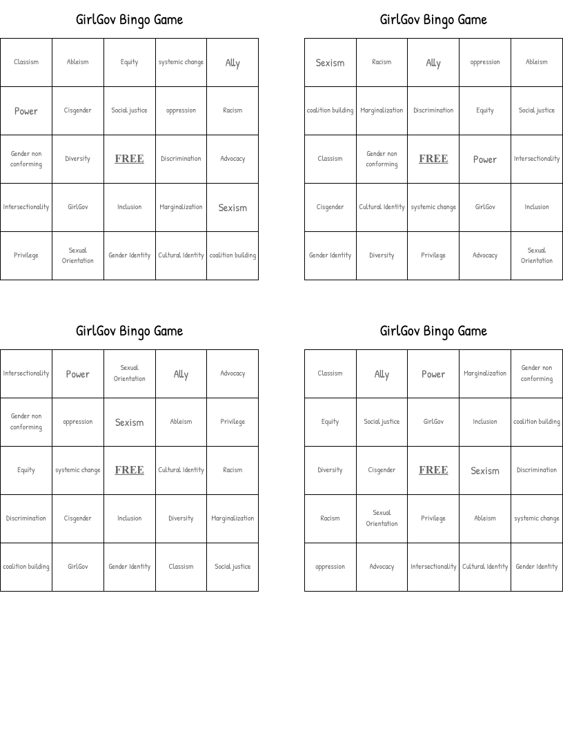 GirlGov Bingo Game