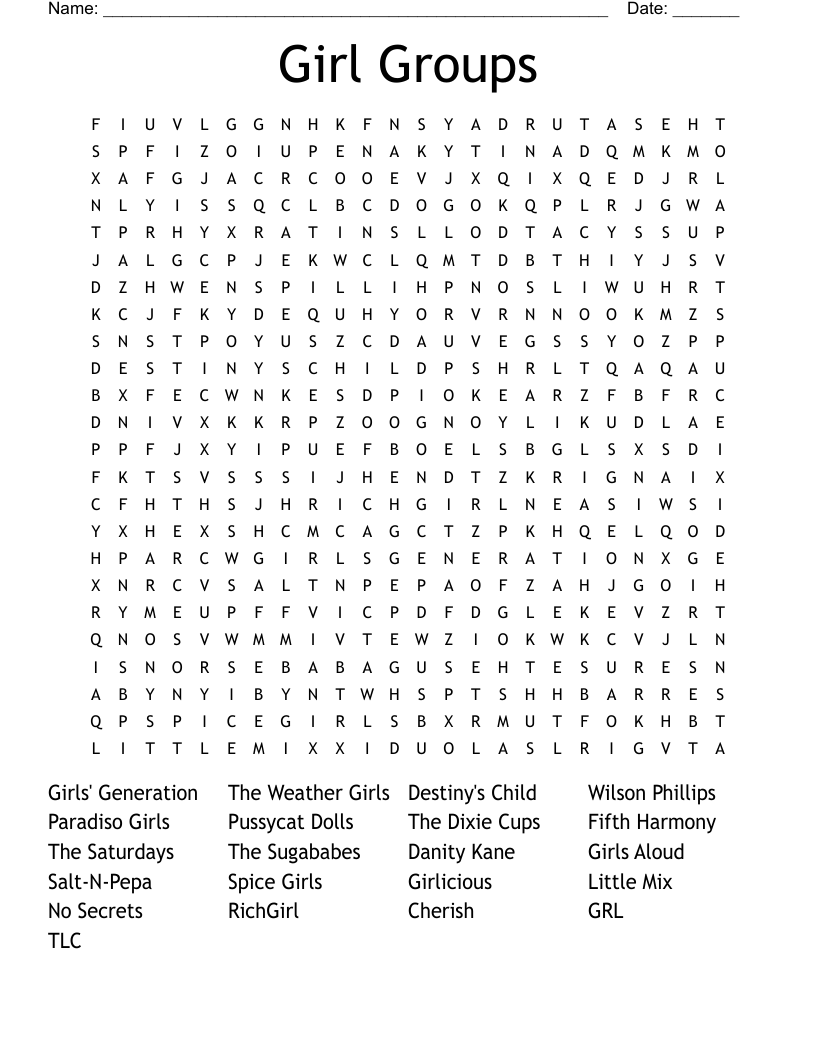 Girl Groups Word Search
