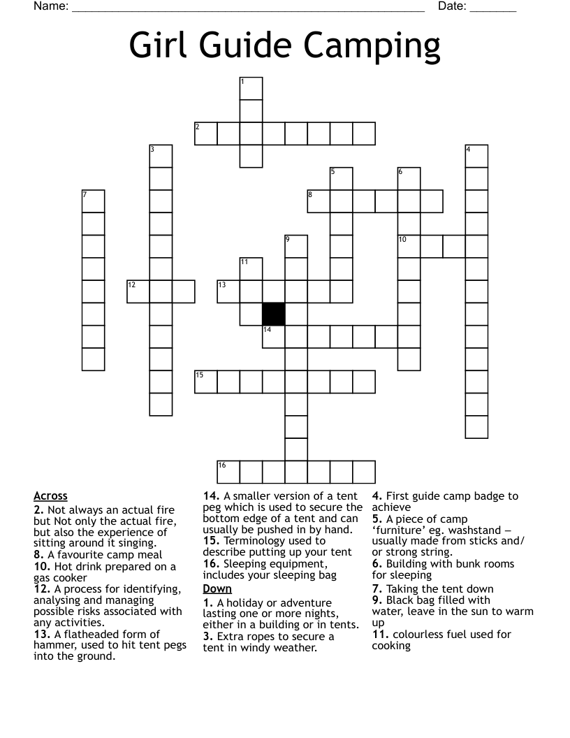 Girl Guide Camping Crossword