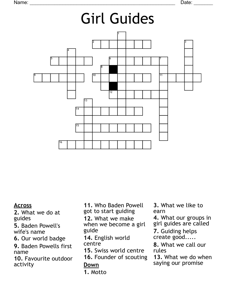 Girl Guides Crossword