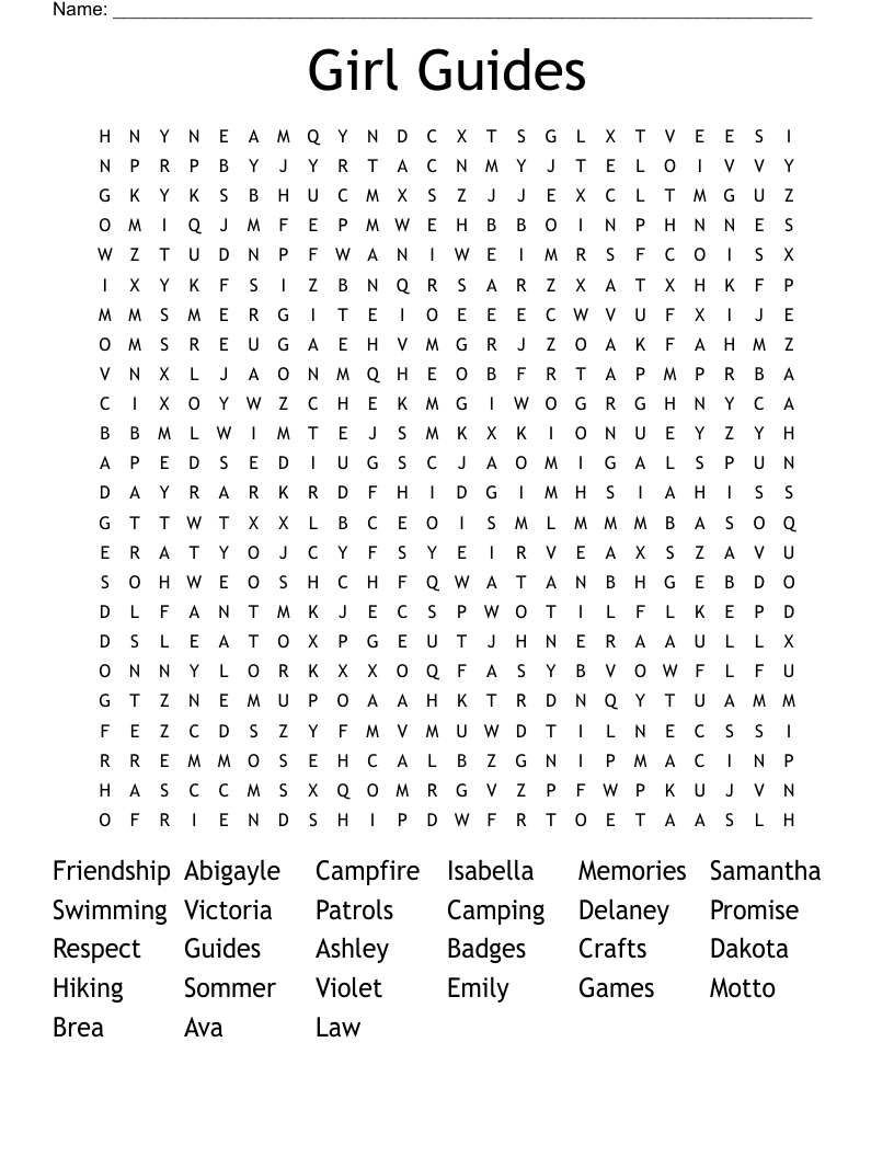 Girl Guides Word Search