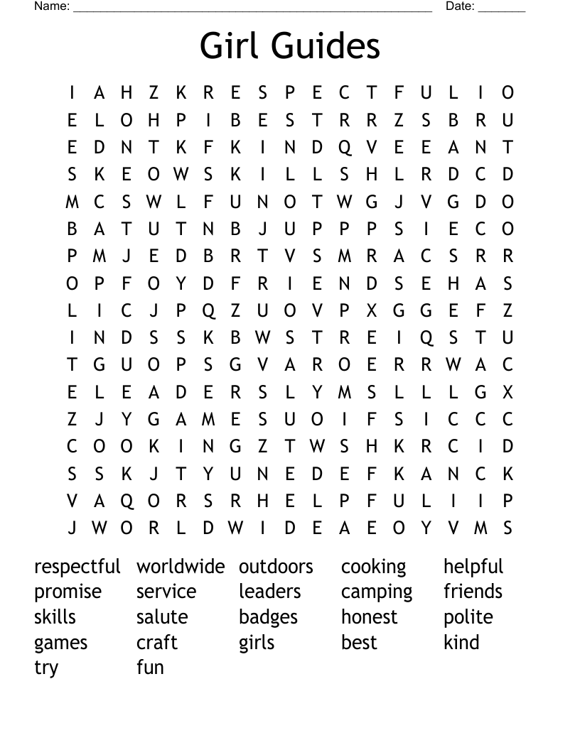Girl Guides Word Search
