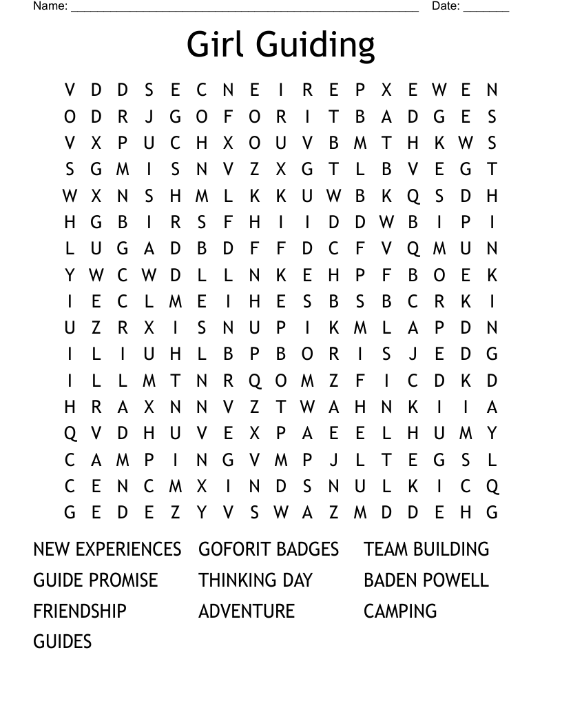 Girl Guiding Word Search