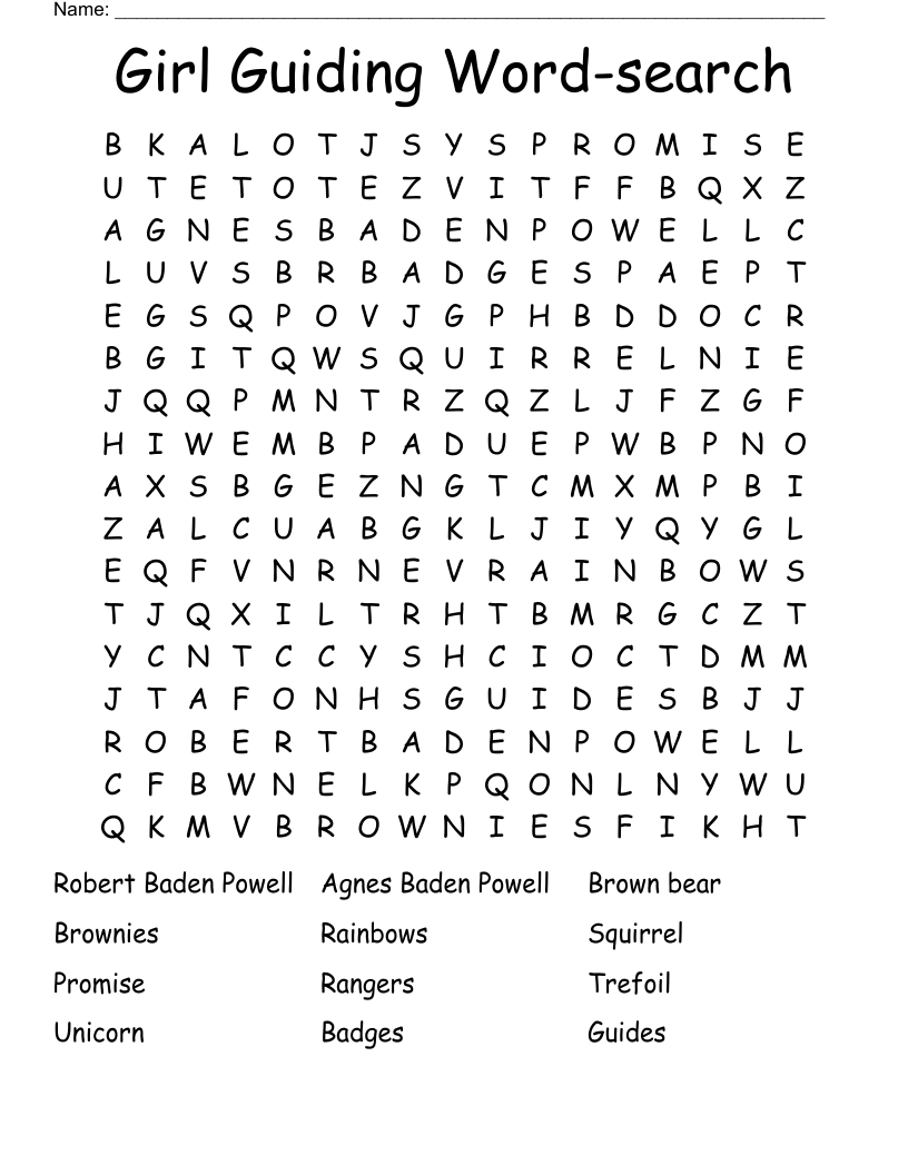 Girl Guiding Word-search Word Search