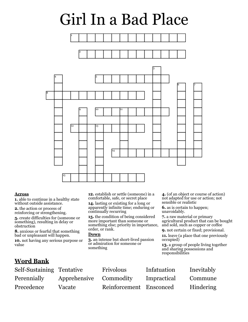 Girl In a Bad Place Crossword