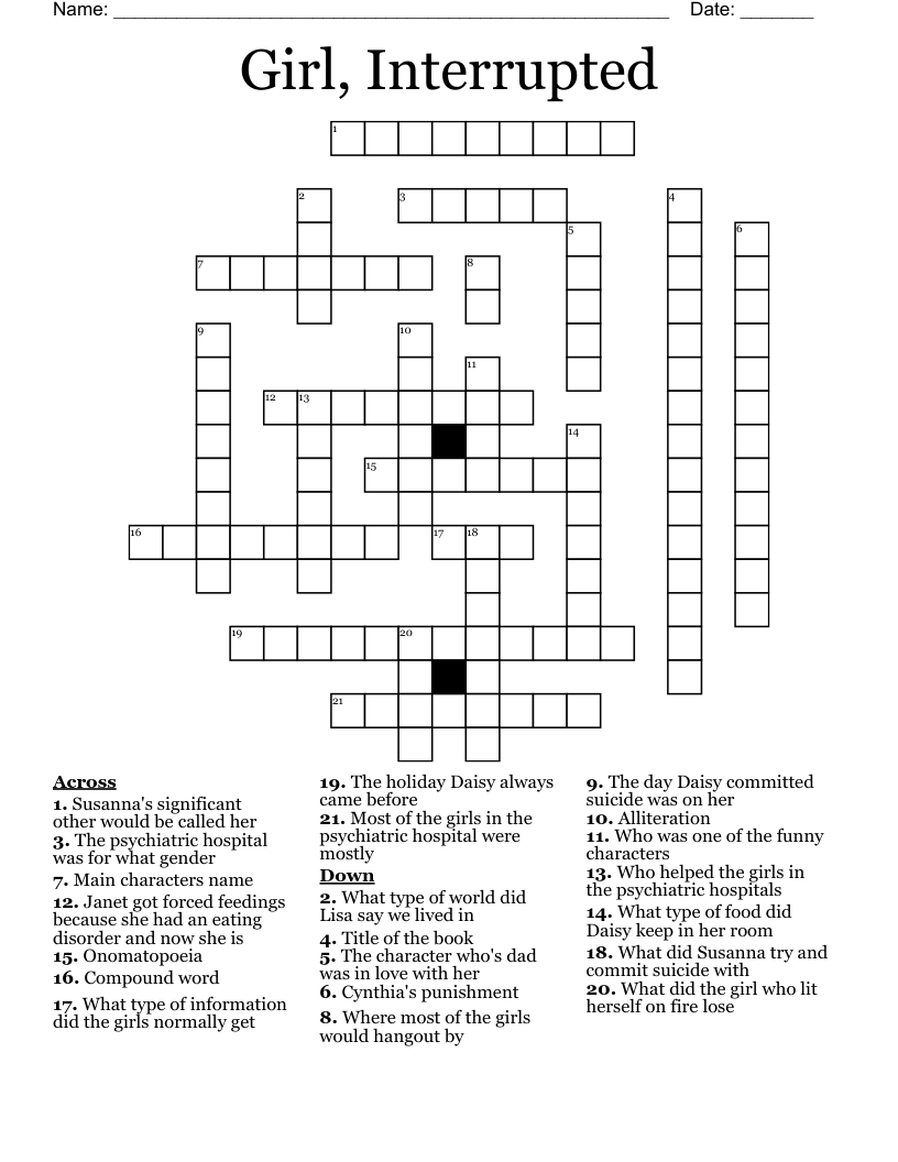Girl, Interrupted Crossword