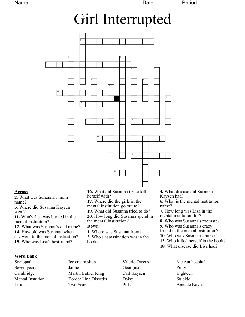 Girl Interrupted Crossword