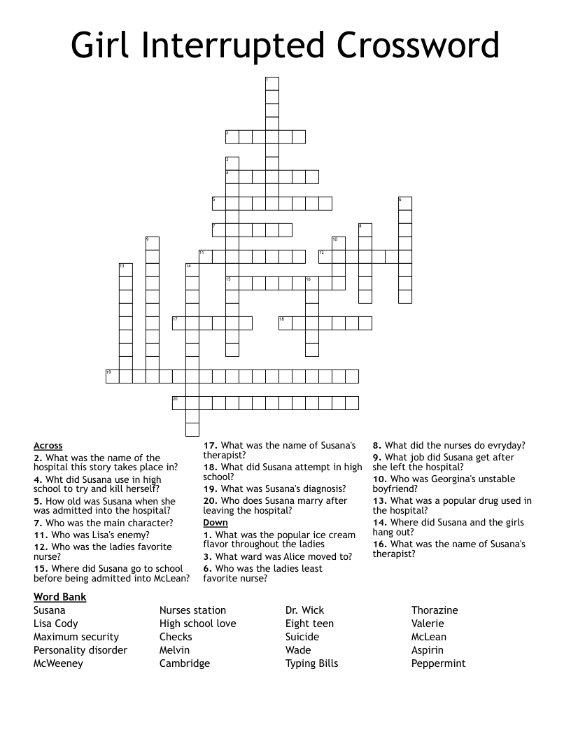 Girl Interrupted Crossword