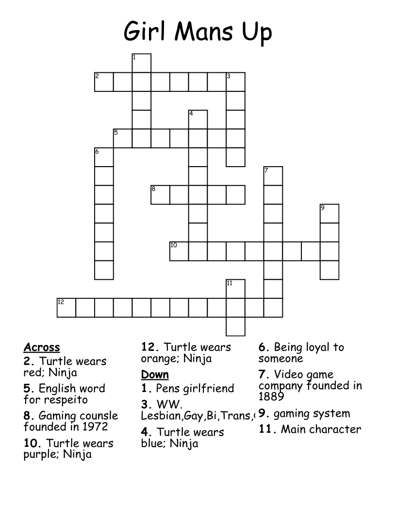 Girl Mans Up Crossword