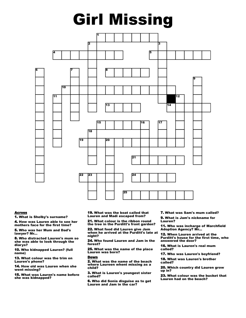 Girl Missing Crossword