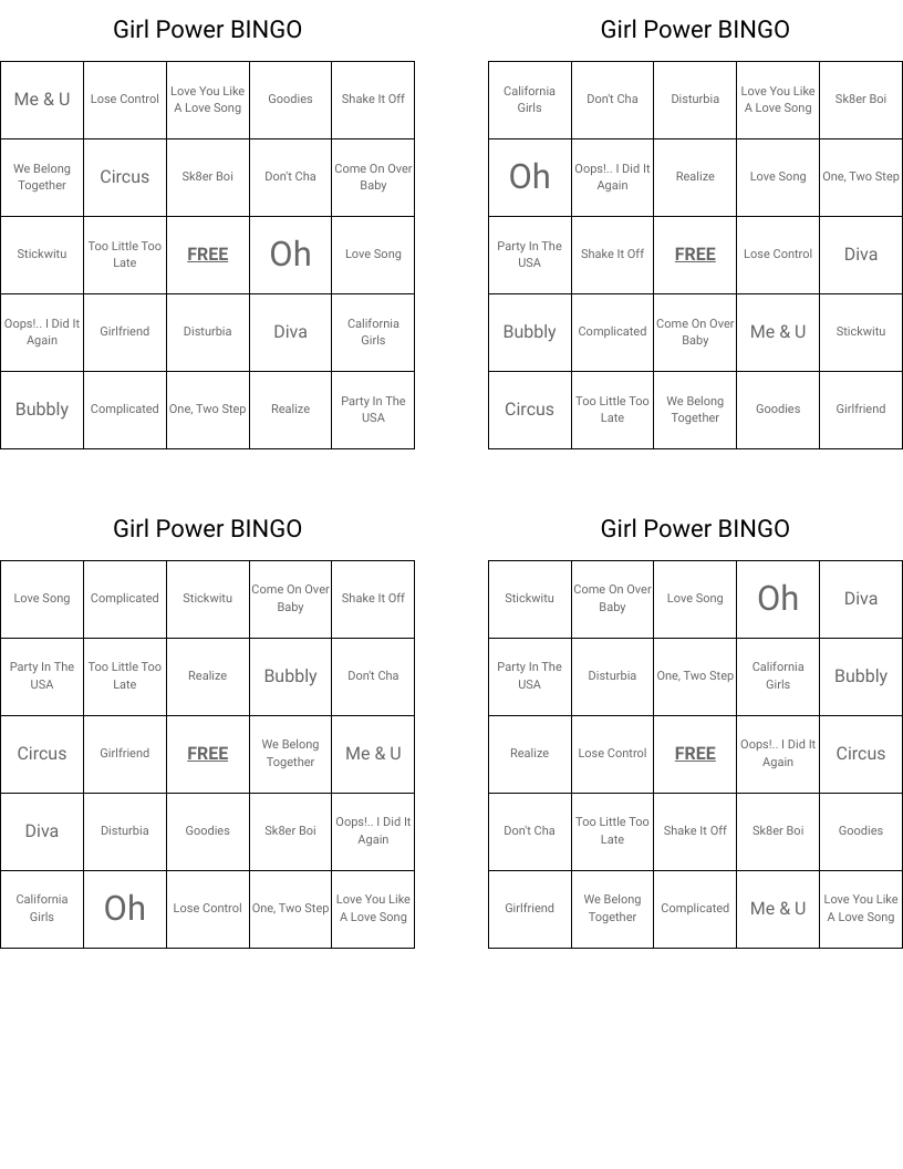 Girl Power BINGO
