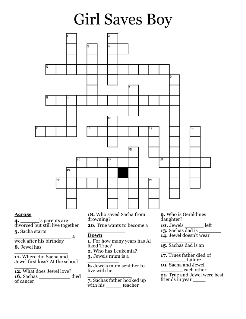 Girl Saves Boy Crossword