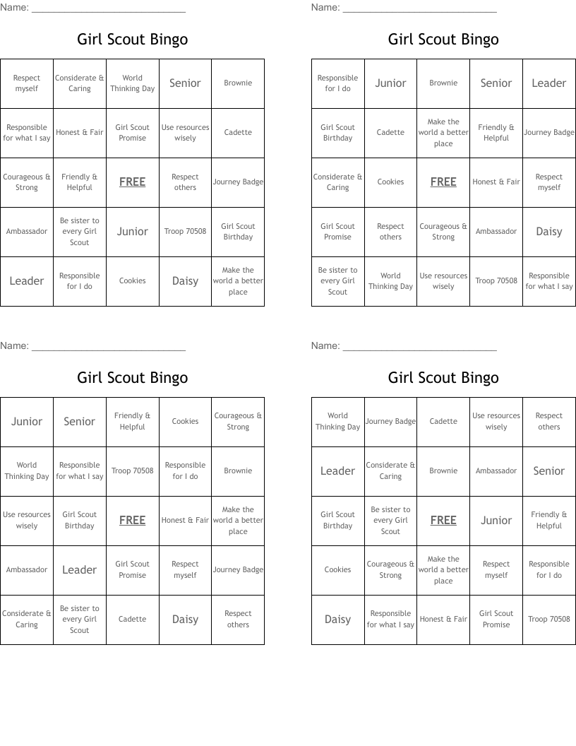 Girl Scout Bingo