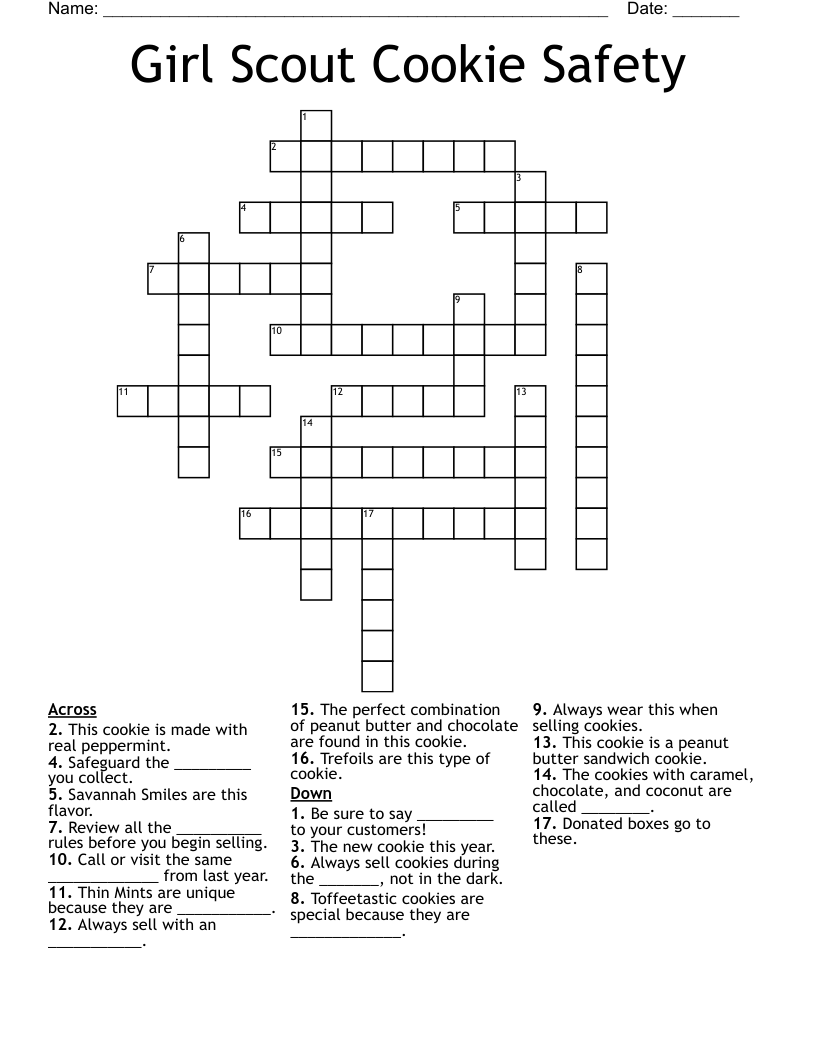 Girl Scout Cookie Safety Crossword