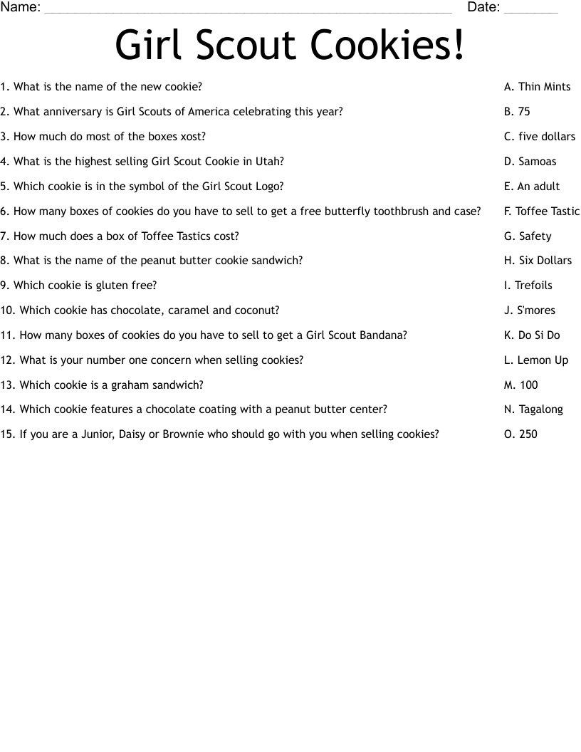 Girl Scout Cookies! Worksheet