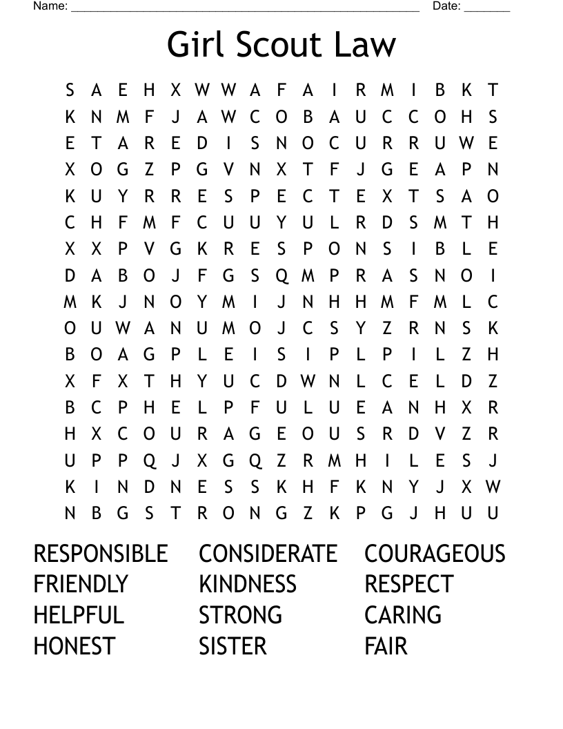 Girl Scout Law Word Search