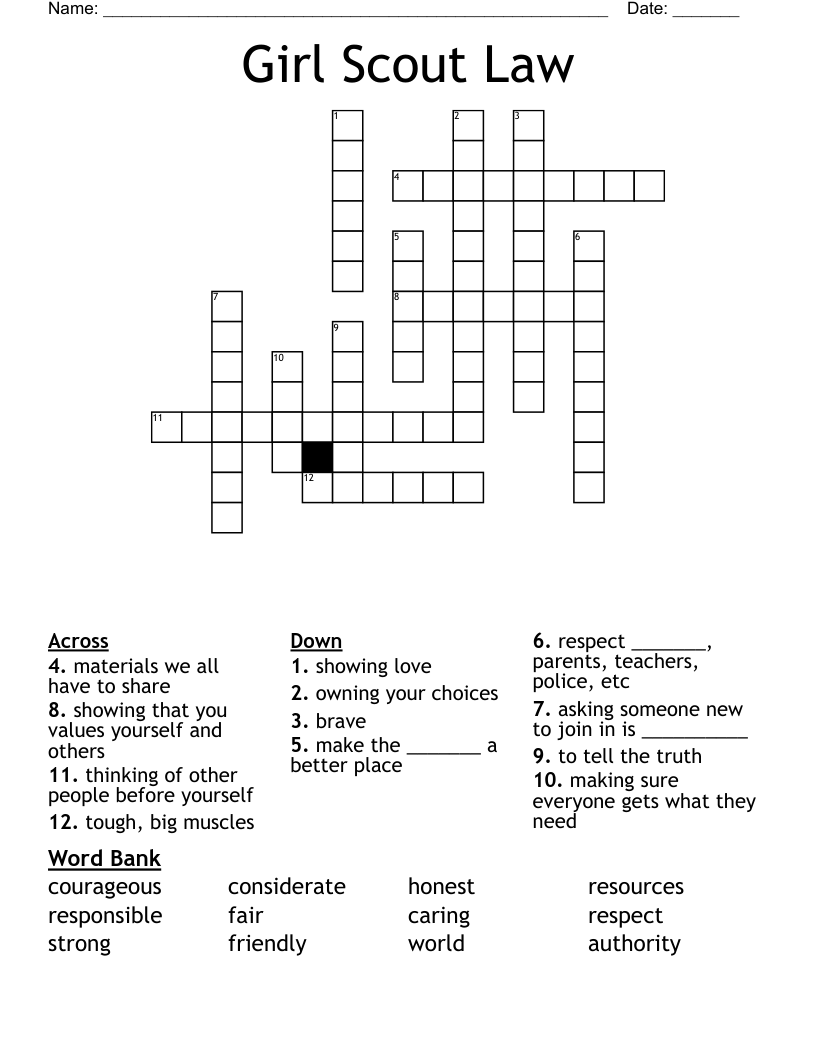 Girl Scout Law Crossword