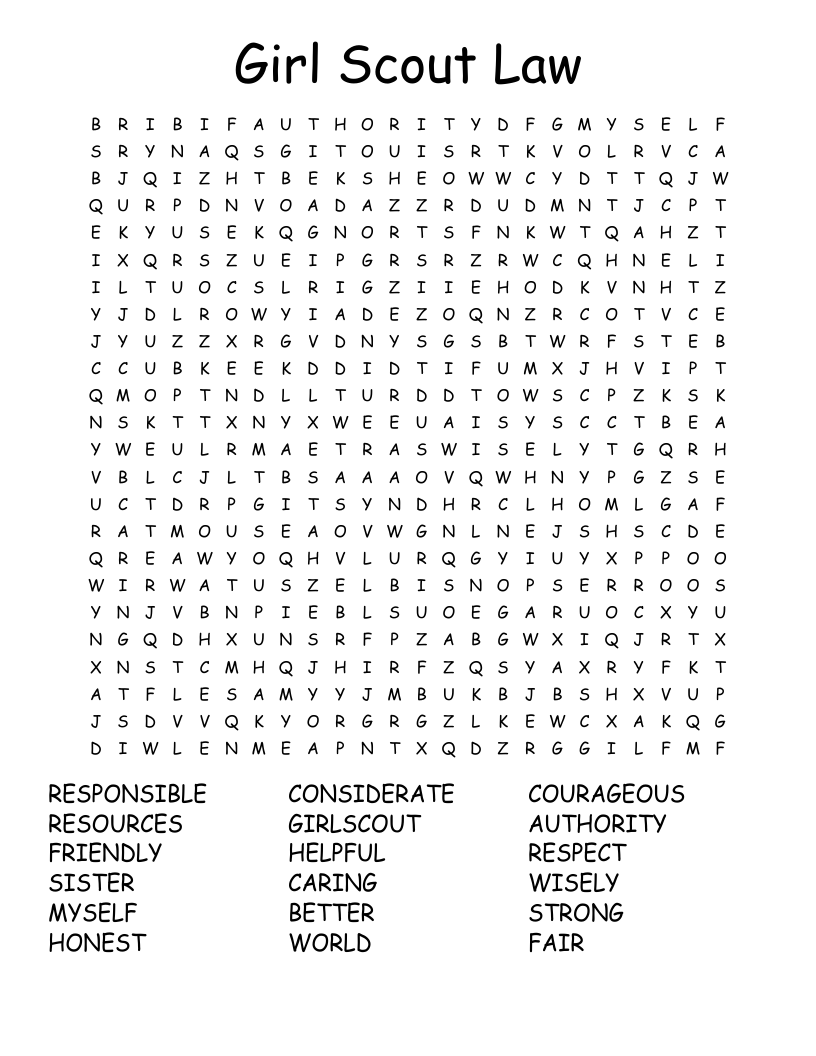 Girl Scout Law Word Search
