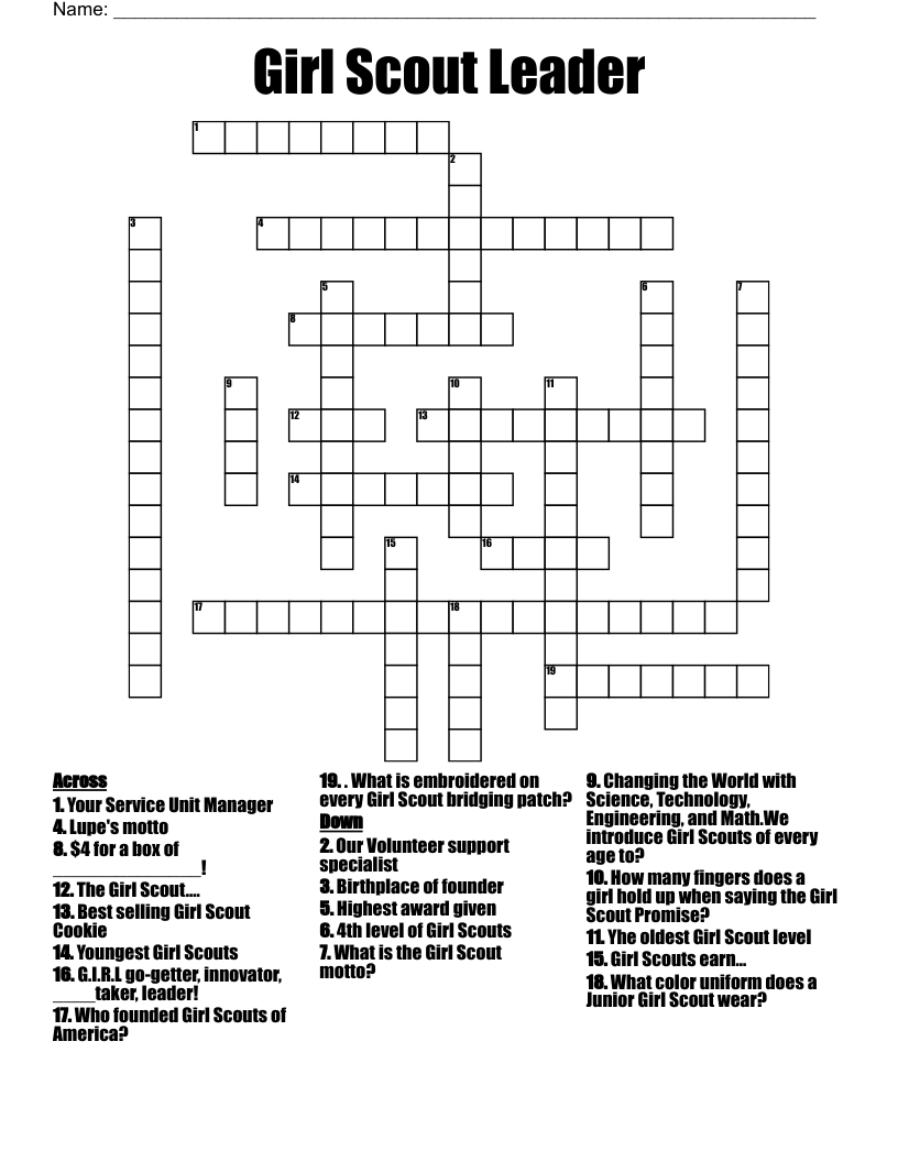 Girl Scout Leader Crossword
