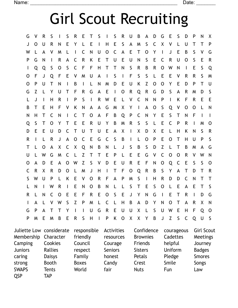 Girl Scout Recruiting Word Search