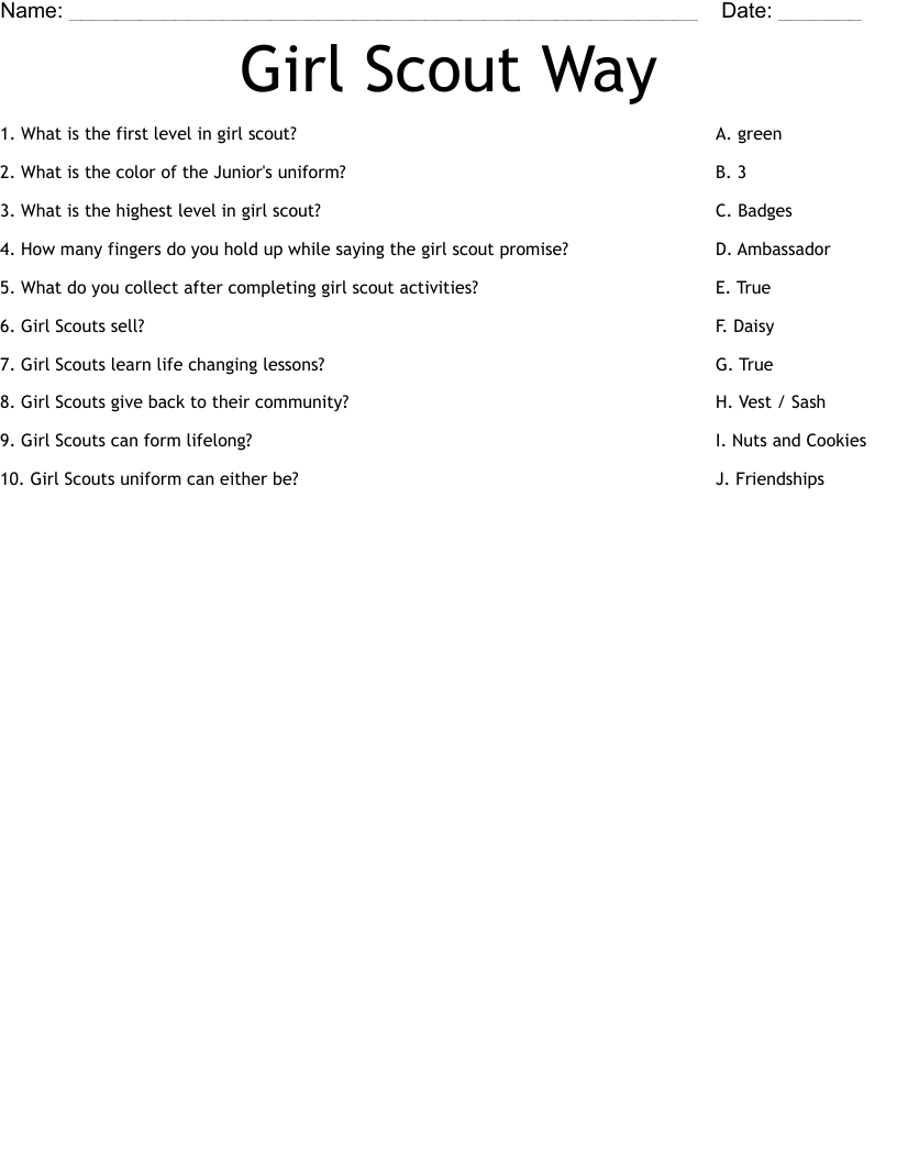 Girl Scout Way Worksheet