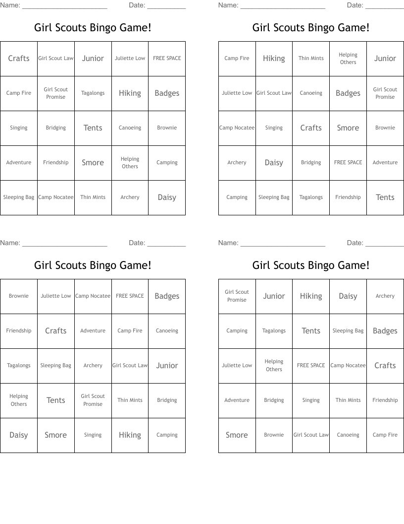 Girl Scouts Bingo Game!