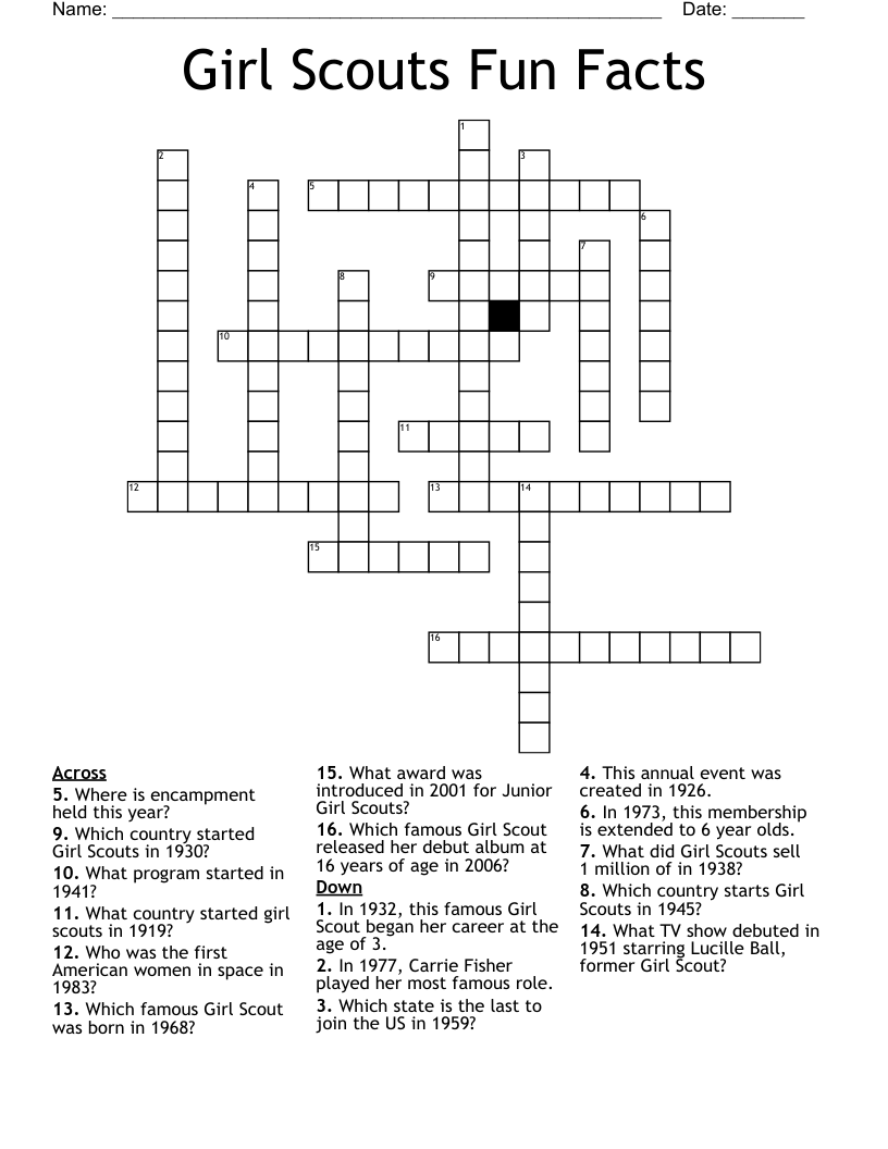 Girl Scouts Fun Facts Crossword
