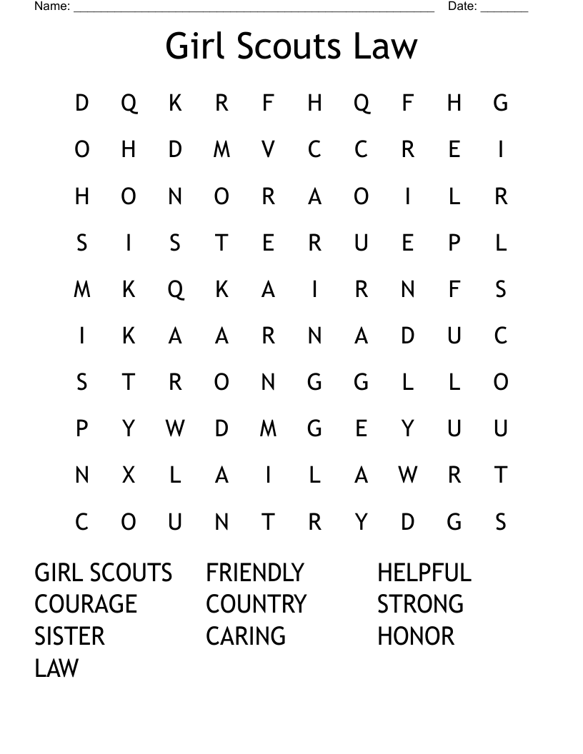 Girl Scouts Law Word Search