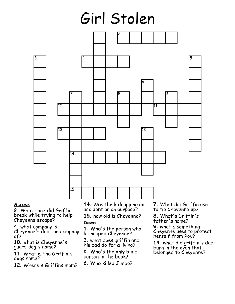 Girl Stolen Crossword