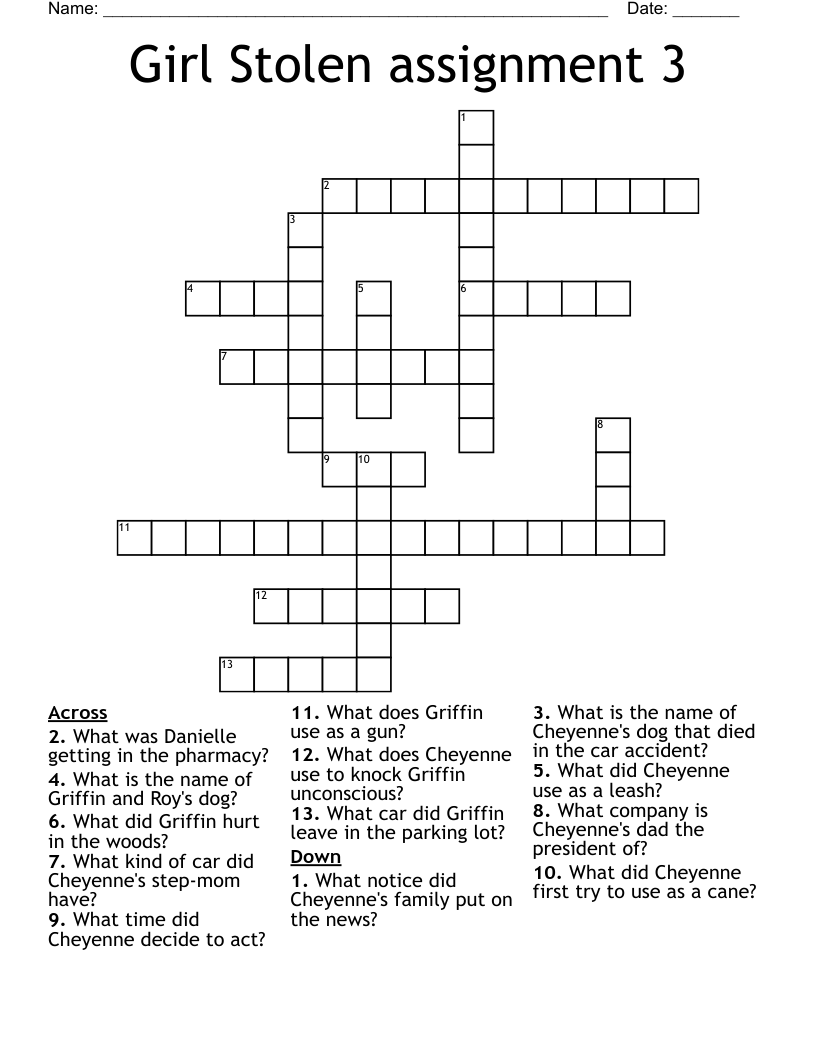 Girl Stolen assignment 3 Crossword