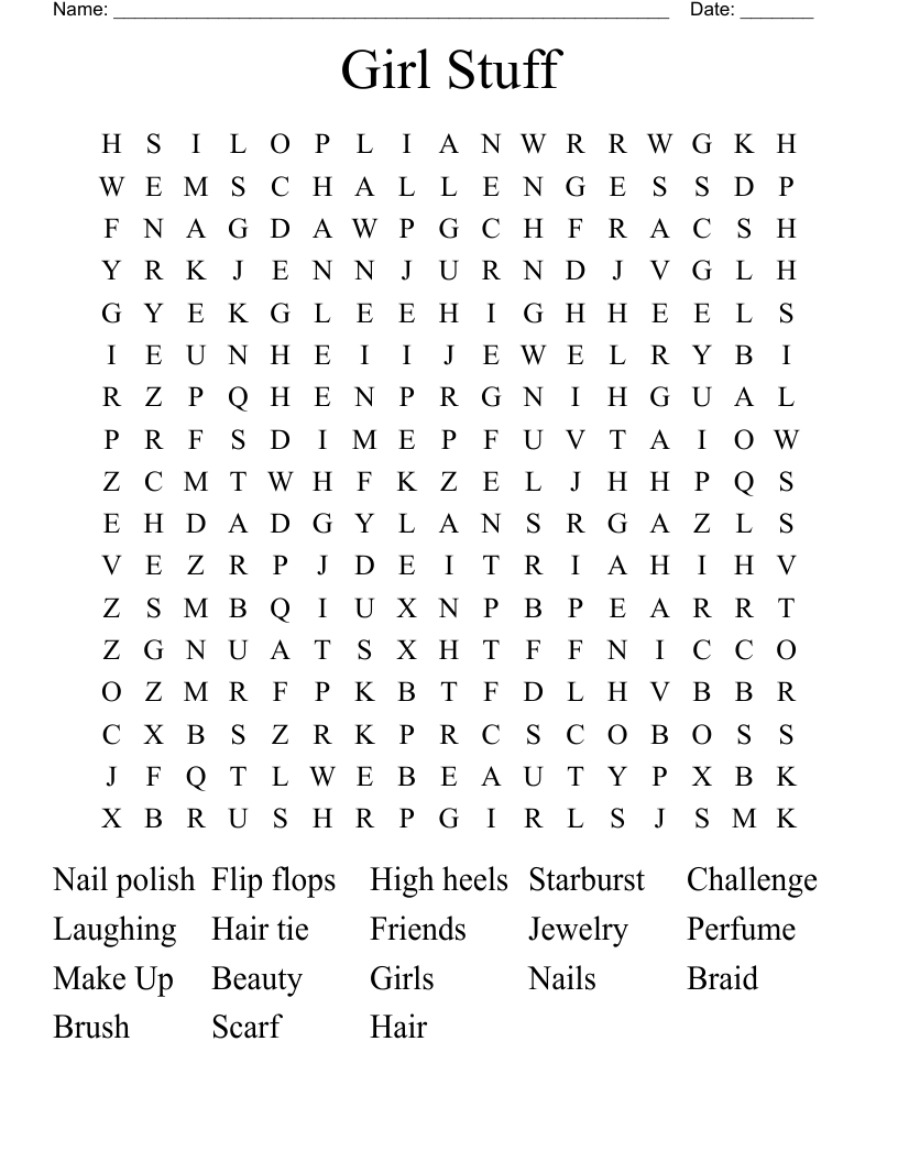 Girl Stuff Word Search