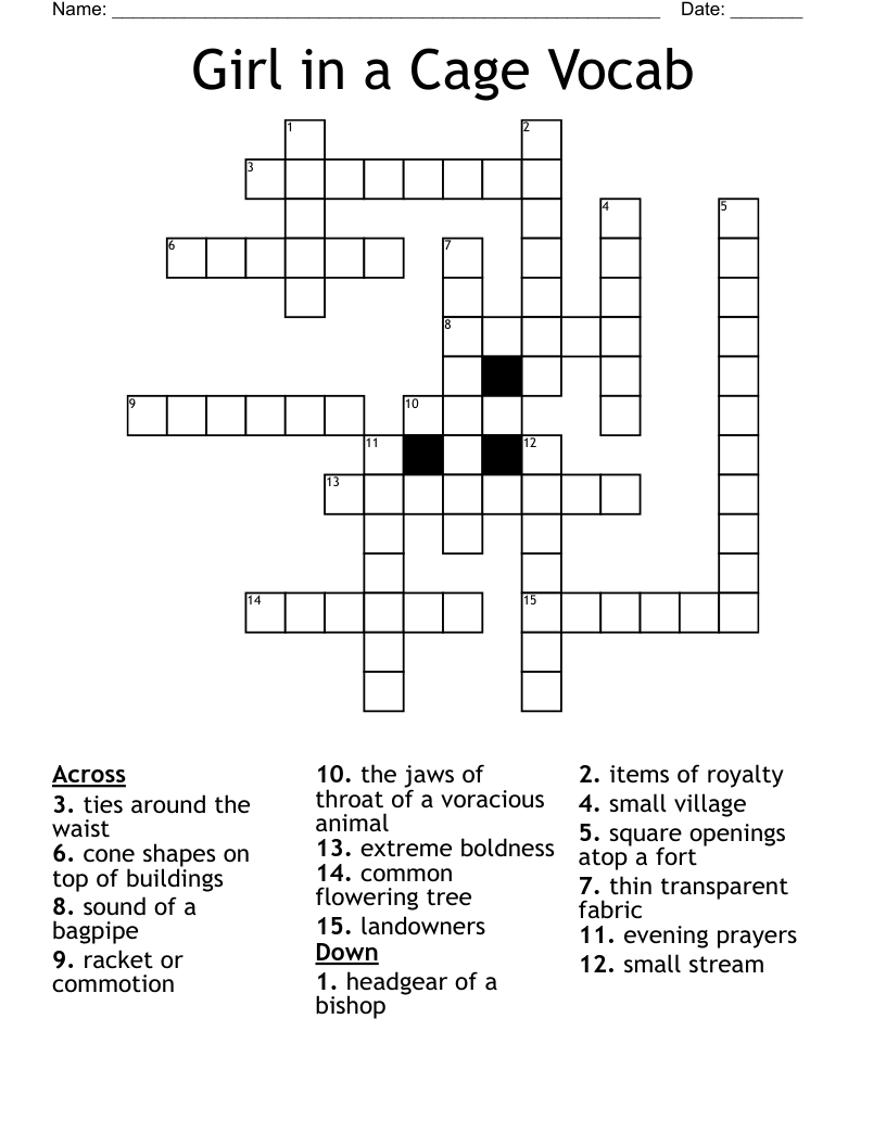 Girl in a Cage Vocab Crossword