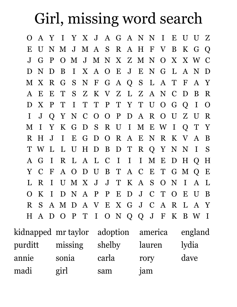 Girl, missing word search