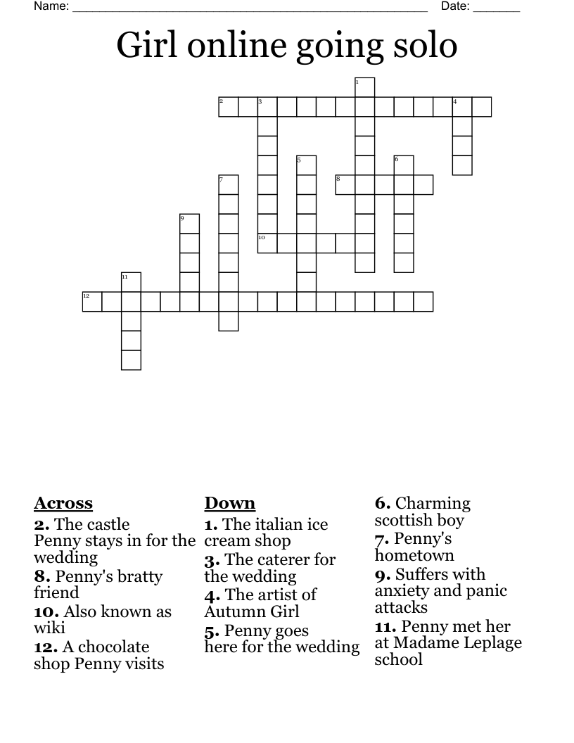 Girl online going solo Crossword
