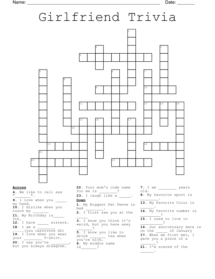 Girlfriend Trivia Crossword