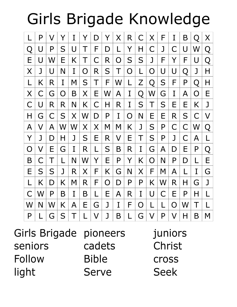 Girls Brigade Knowledge Word Search