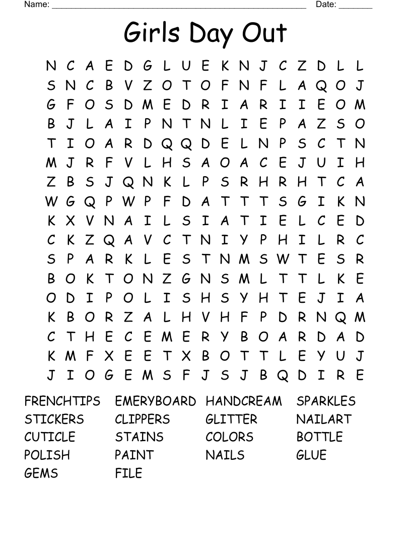 Girls Day Out Word Search