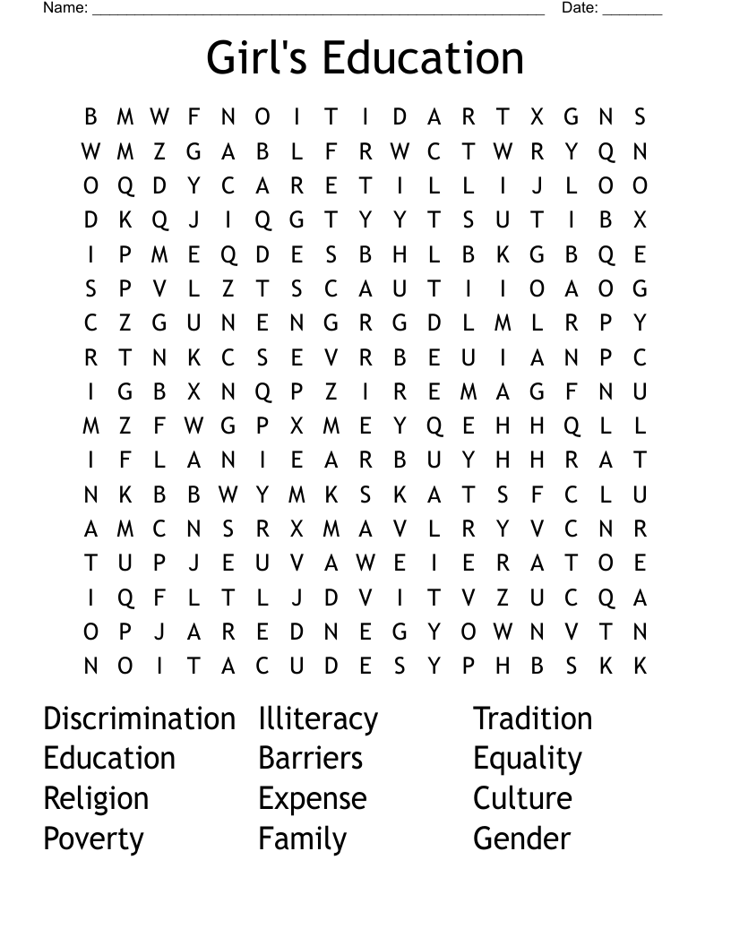 Girl's Education Word Search