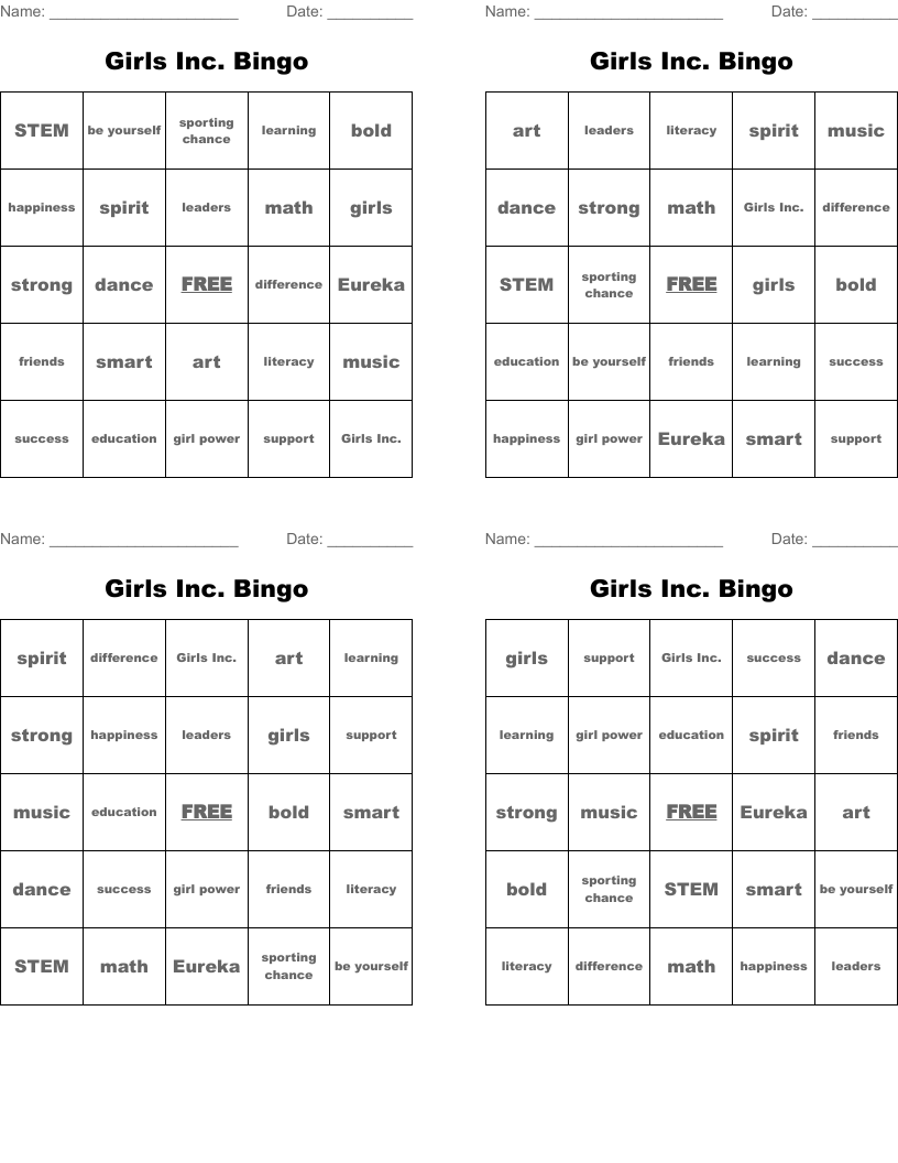 Girls Inc. Bingo