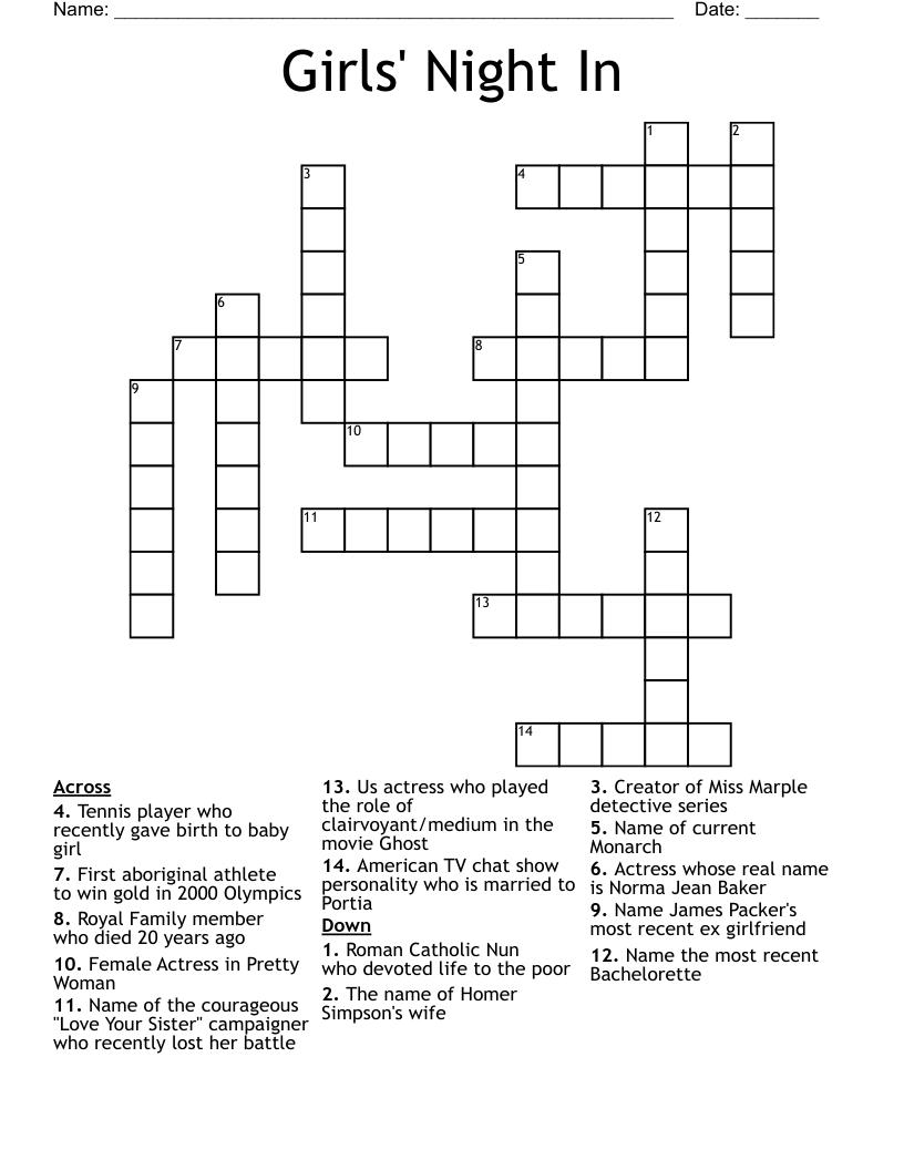 Girls' Night In Crossword