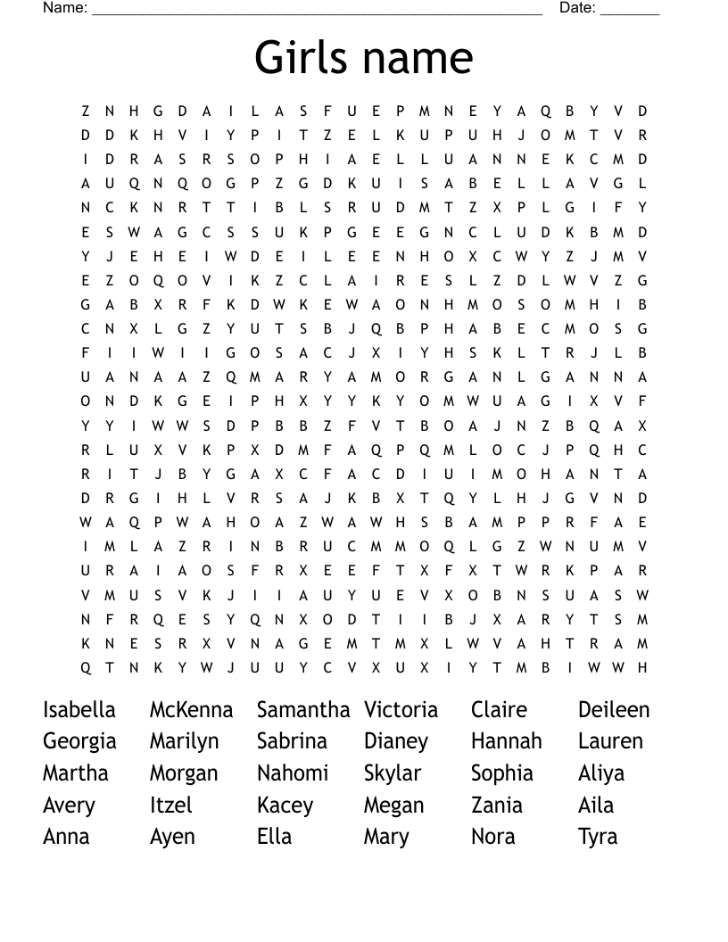 Girls name  Word Search